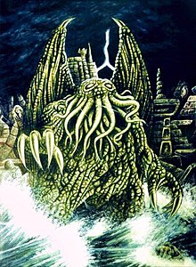 Interpretación artistica de Cthulhu y d'a ciudat de R'lyeh