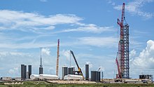 Launch area with a tank farm and launch tower