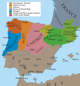 Castilië in 1210; León-Galicië was toen onafhankelijk.