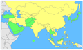 Pays d'Asie qui reconnaissent le Kosovo (en vert).