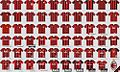 English: Match kits from the club's birth until 2014