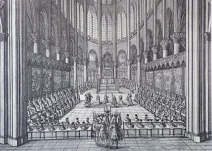 A Te Deum in the Choir of the Church in 1669, in the reign of Louis XIV. The choir was redesigned to make room for more lavish ceremonies.