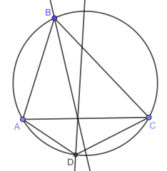 The bisectors of the angles at B and D intersect on the diagonal AC.