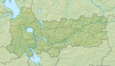 Mapa konturowa obwodu wołogodzkiego, blisko centrum na dole znajduje się punkt z opisem „źródło”, natomiast po prawej nieco u góry znajduje się punkt z opisem „ujście”