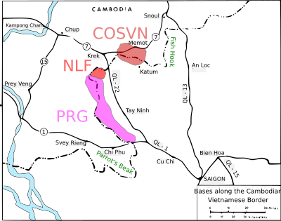 Map showing army bases along the Vietnamese Cambodian border