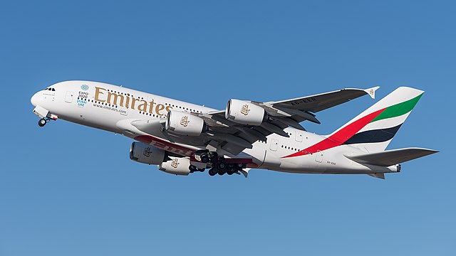 Emirates Airbus A380-861 at Munich Airport.