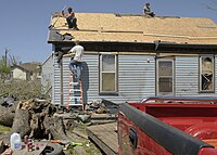 Well-built structures are typically unscathed, though sometimes sustaining broken windows, with minor damage to roofs and chimneys. Billboards and large signs can be knocked down. Trees may have large branches broken off and can be uprooted if they have shallow roots.