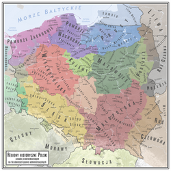 Łęczyca Land (ziemia łęczycka) and other historical lands of Poland against the background of modern administrative borders (names in Polish)