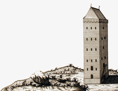 Turm um 1751, zeitweise anscheinend ohne Leuchtfeuer