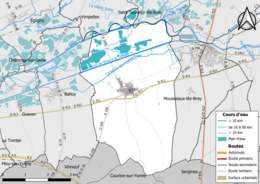 Carte en couleur présentant le réseau hydrographique de la commune