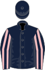 Dark blue, pink striped sleeves