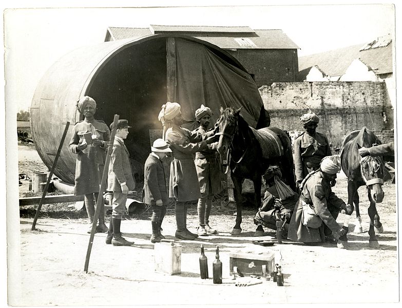 File:An Indian Cavalry horse hospital in a French factory (Estrée Blanche). Photographer- H. D. Girdwood. (13873878463).jpg