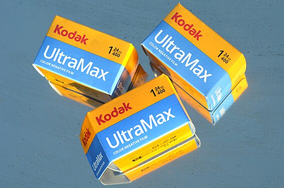 Boxes of Kodak UltraMax film on a mirror