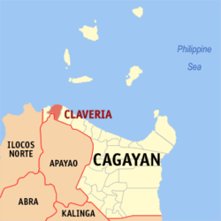 Mapa ng Cagayan na nagpapakita sa lokasyon ng Claveria.