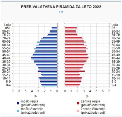 Prebivalstvena piramida je grafični prikaz starostne in spolne sestave prebivalstva. Dolžina posamezne črte v grafikonu prikaže delež prebivalcev v posamezni starostni skupini. Deleži prebivalcev so prikazani na levi strani, deleži prebivalk pa na desni strani piramide.