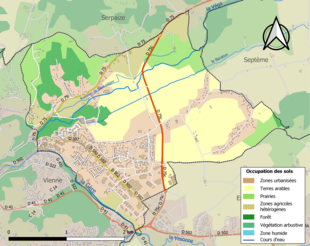 Carte en couleurs présentant l'occupation des sols.