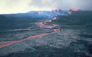 The active shield volcano Mauna Loa on the Island of Hawaiʻi is the most voluminous mountain on Earth.