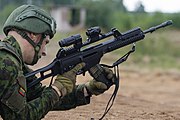 リトアニア軍のG36KA4。ボルトが後退したホールドオープン状態にある