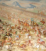 Detalle de La batalla de la Higueruela, de Fabrizio Castello, Niccolò Granello y Lazzaro Tavarone, en la Sala de las Batallas de El Escorial (ca. 1585).