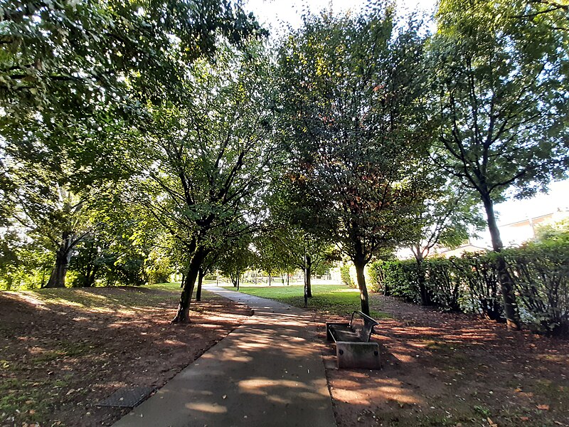 File:Parco della Concordia (Castegnato) - Vialetto con alberi e panchina 03.jpg