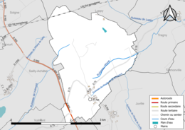 Carte en couleur présentant le réseau hydrographique de la commune