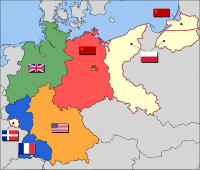 Occupied areas of Germany in 1945: The Soviet territory became East Germany and the rest West Germany