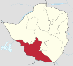 Matabeleland South Zimbabwen kartalla.