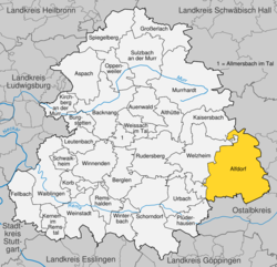 Elhelyezkedése Baden-Württemberg térképén