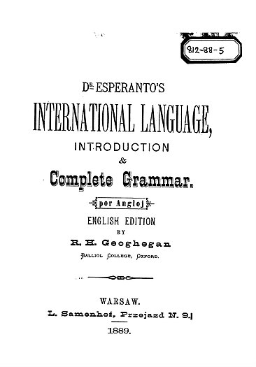 Dua Anglalingva eldono de la Unua Libro, 1889