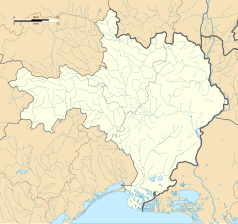 Mapa konturowa Gard, w centrum znajduje się punkt z opisem „Moussac”