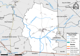 Carte en couleur présentant le réseau hydrographique de la commune