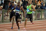 Abiadura lasterketa. Tyson Gay 100 metroko lasterketa batean.