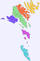 The six regions (sýslur) of the Faroes.