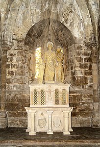 Antigua capilla de San Joaquín, Santa Ana y la Virgen Niña (1933-2023), con escultura de Ramón Arcaya.