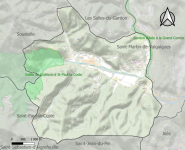 Carte des ZNIEFF de type 1 sur la commune.