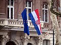 Image 22The flag of Croatia was hoisted together with the flag of Europe on the building of the Ministry of Foreign and European Affairs in Zagreb as a symbol of Croatia's membership in both the Council of Europe and the European Union (from History of Croatia)