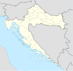 Mapa konturowa Chorwacji, po lewej nieco u góry znajduje się punkt z opisem „Rijeka”