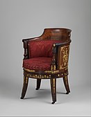 Fotoliu de birou (fauteuil de bureau); 1805-1808; mahon, bronz aurit și tapițerie din catifea de satin; 87,6 × 59,7 × 64,8 cm; Muzeul Metropolitan de Artă