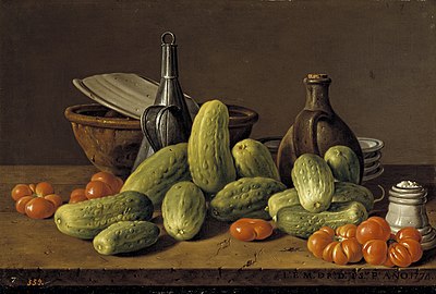 Nature morte aux concombres et tomates 1774 Musée du Prado