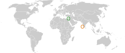 Map indicating locations of Israel and Maldives