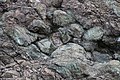 Pillow structures preserved in greenschist-facies metamorphosed basalts of the Franciscan Complex, Black Sands Beach, Marin Headlands, California. Field of view is approximately 2 m wide.