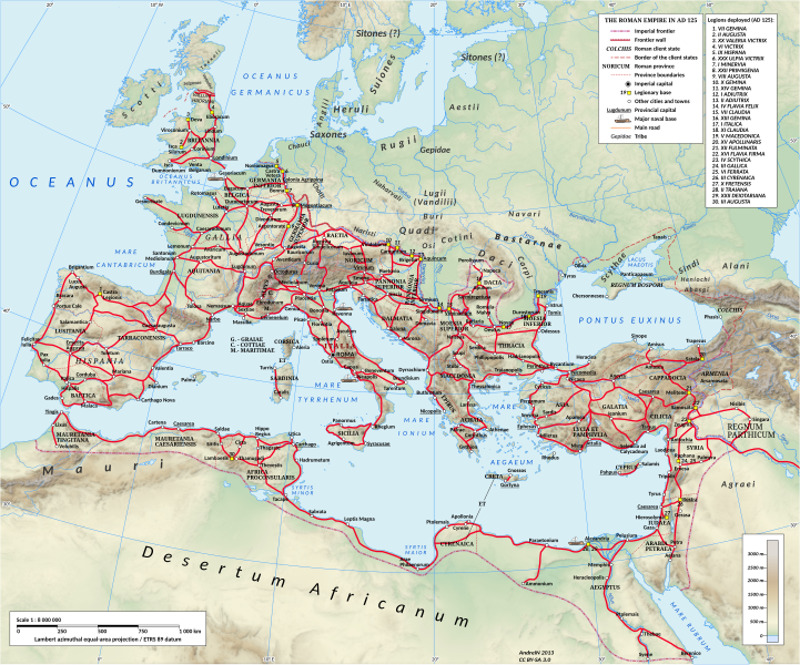 File:Roman Empire 125 general map (Red roads).svg