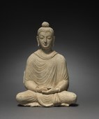 Statue of seated Buddha; c. 300s; overall: 14½" (36.9 cm); from Hadda (Afghanistan); Cleveland Museum of Art (Cleveland, Ohio, US)