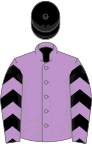 Mauve, black chevrons on sleeves, black cap