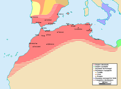 Empayar Al-Muwahhidun di puncak kekuatan, c. 1200 CE.