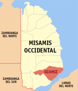 Mapa ng Misamis Occidental na nagpapakita ng lokasyon ng Ozamiz.