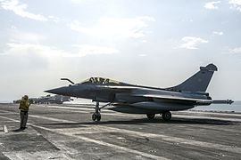 Dassault Rafale M of the French Naval Aviation aboard the aircraft carrier USS Carl Vinson (CVN-70) during combined French and American carrier qualifications