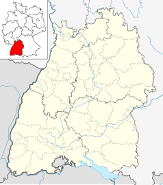 Mapa konturowa Badenii-Wirtembergii, po prawej nieco na dole znajduje się punkt z opisem „miejsce bitwy”