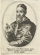 Portret van paus Urbanus VIII in ovaal Vrbanvs VIII. Pontifex max. Romae Creatus anno MDCXXIII Die VI. Augusti (titel op object), RP-P-1908-875(R).jpg