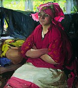 Petite fille en rouge par Abram Arkhipov.